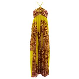 Vestido maxi plissado halter Jean Paul Gaultier Amarelo e Roxo Roxo Amarelo
