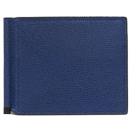Valextra Leather Bifold Wallet Money Clip Blue