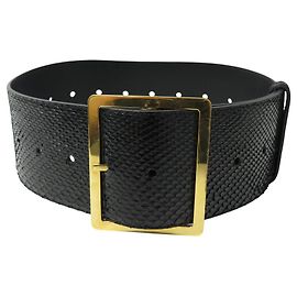 Yves Saint Laurent CINTURÓN DE CUERO DE PITÓN NEGRO SAINT LAURENT 75 CM Negro