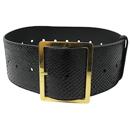 Yves Saint Laurent SAINT LAURENT SCHWARZER PYTHONLEDERGÜRTEL 75 CM Schwarz