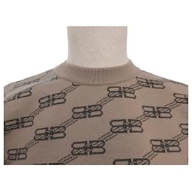 Balenciaga-NEW BALENCIAGA PULLOVER 704553 ROUND NECK ALLOVER LOGO BB MONOGRAM M 38 SWEATER-Beige