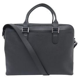 NEW LONGCHAMP DOCUMENT BAG 2151852001 GRAINED LEATHER SHOULDER STRAP Black