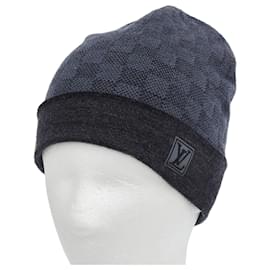 Louis Vuitton-Louis Vuitton Bonne Petit Damier LV logo patch Wool Knit Cap-Blue