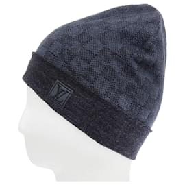 Louis Vuitton-Louis Vuitton Bonne Petit Damier LV logo patch Wool Knit Cap-Blue