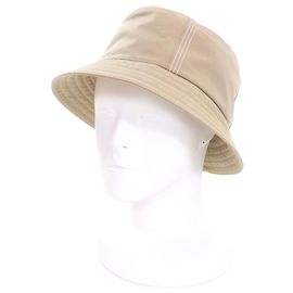 Chapéu bucket de algodão bordado Fred Stitch da Hermès Marrom Bege