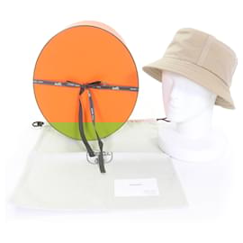 Hermès-Hermes Fred Stitch Embroidered Cotton Bucket Hat-Brown,Beige