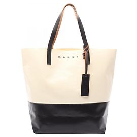 Marni TRIBECA PVC Coated Canvas Leather Tote Bag Black White