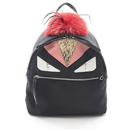 Fendi Bag Bugs Monster Nylon Leather Exotic Leather Backpack Black White Red