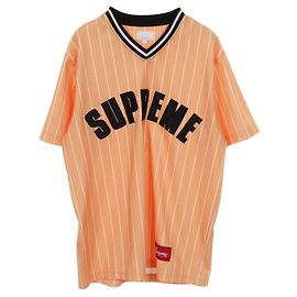 Maglia da baseball a righe Supreme in cotone Nero Bianco Arancione