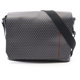 Alfred Dunhill Dunhill Engine Turn PVC Coated Canvas Leather Shoulder Bag Black Grey