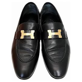 Hermès-Hermes Constance Leather Loafers-Black
