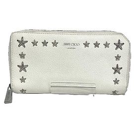 Cartera larga de cuero con tachuelas en estrella Carnaby de Jimmy Choo Blanco