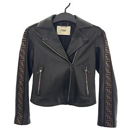 Fendi Zucca Lambskin Riders Jacket Black