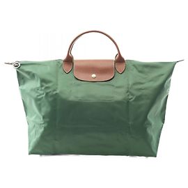 Longchamp Le Pliage Original Canvas Leather Tote Bag Brown Green