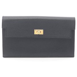 Hermès Hermes Kelly Pocket Chevre Mysore Long Wallet Black