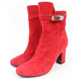 Bottes courtes en cuir suédé JOUEUSE d'Hermès Rouge