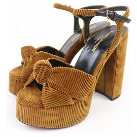 Yves Saint Laurent Sandales en velours côtelé Saint Laurent Paris Marron