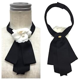 Chanel-Chanel Camellia Ribbon Tie Choker-Black,White