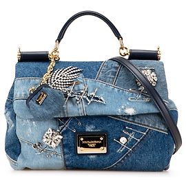 Sac à main Soft Sicily en denim patchwork bleu moyen orné de Dolce & Gabbana Bleu Autre