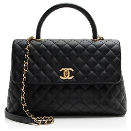 Chanel Caviar Leather Coco Top Handle Medium Flap Bag Black