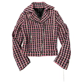 Autre Marque BILL TORNADE Biker Jacket Red Blue Tweed Wool Red Blue Eggshell
