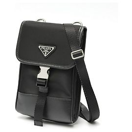 Prada Re-Nylon x Saffiano Leather Smartphone Case Shoulder Pouch Black