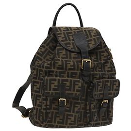 Zaino in tela Zucca FENDI nero e marrone Auth 133048 Marrone Nero