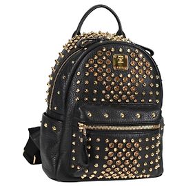 MCM Vicetos Studs Backpack Leather Black Gold Auth yk19000V Black Golden