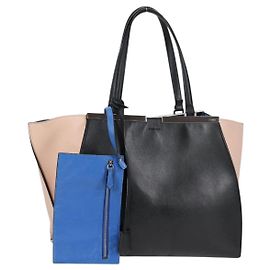 FENDI Toilojour Tote Bag Leather Black Silver Auth bs28474 Black Silvery