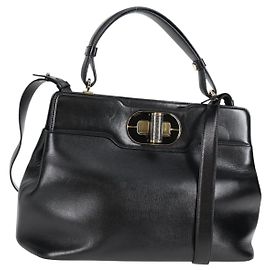 Bulgari Bolsa de mão BVLGARI em couro 2 em 1 preta e dourada Auth 133425 Preto Dourado
