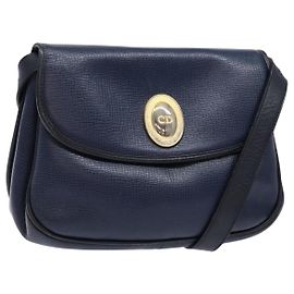 Borsa a Spalla Christian Dior in Pelle Blu Navy Oro Auth bs28726 D'oro Blu navy