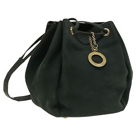 Céline Sac à épaule CELINE en cuir vert doré Auth 134496 Doré Vert