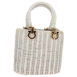 Sac à main Gancini en raphia blanc et or Auth 136858V de Salvatore Ferragamo Blanc Doré