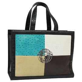 Bolsa Gianni Versace em couro com estampa de crocodilo multicolorida prata Auth BA4341 Prata Multicor