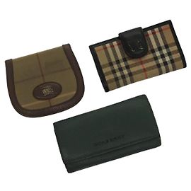 BURBERRY Key Case Canvas Leather 3Set Green Beige Auth bs28555 Beige Green