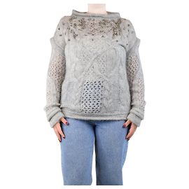 Ermanno Scervino Grau besetzter Kabelstrickpullover - Größe UK 12 Grau