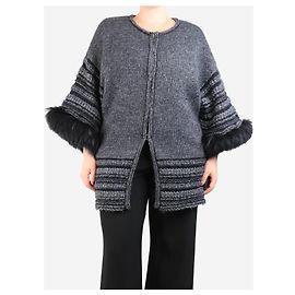 Roberto Cavalli Grauer Cardigan mit Kunstfellbesatz - Größe UK 10 Grau