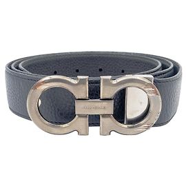 Gancini Ledergürtel von Salvatore Ferragamo Schwarz Marineblau