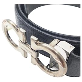 Salvatore Ferragamo-Salvatore Ferragamo Gancini Leather Belt-Black,Navy blue