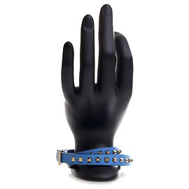 Pulseira dupla em couro azul Rockstud da Valentino Azul
