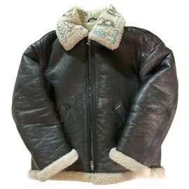 Blouson Aviateur Balenciaga Graffiti en Cuir Marron Marron foncé