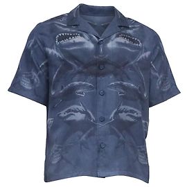 Burberry Kurzarmhemd aus blauer Seide mit Haifischdruck Blau Hellblau