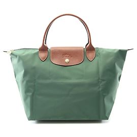 Bolsa M Le Pliage Original em lona e couro Longchamp Verde