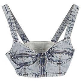 Top bustier in denim blu con decorazioni in cristallo Alessandra Rich Blu Blu chiaro