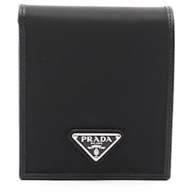 Prada-Prada Nylon Saffiano Leather Bifold Wallet Black-Black