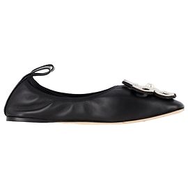 Loewe Embellished Square Toe Ballet Flats in Black Leather Black