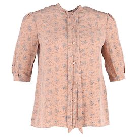 Céline Celine Printed Crepe Blouse with Bow in Peach Silk Peach