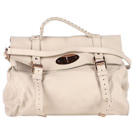 Mulberry Oversized Alexa Satchel Bag in Ivory Calf Leather White Cream