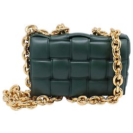 Bottega Veneta Chain Cassette Shoulder Bag in Olive Lamb Leather Green Olive green
