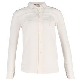 Camicia con bottoni in seta avorio Saint Laurent Bianco Crudo